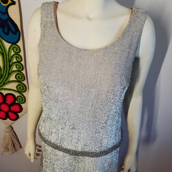 Vtg 60s Devonshire Anthony Muto Silver Mod Dress - Picture 3 of 10